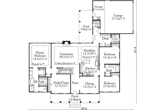 Floor Plan - Main Floor for Southern House Plan #406-225 - 3 bed, 2.5 bath