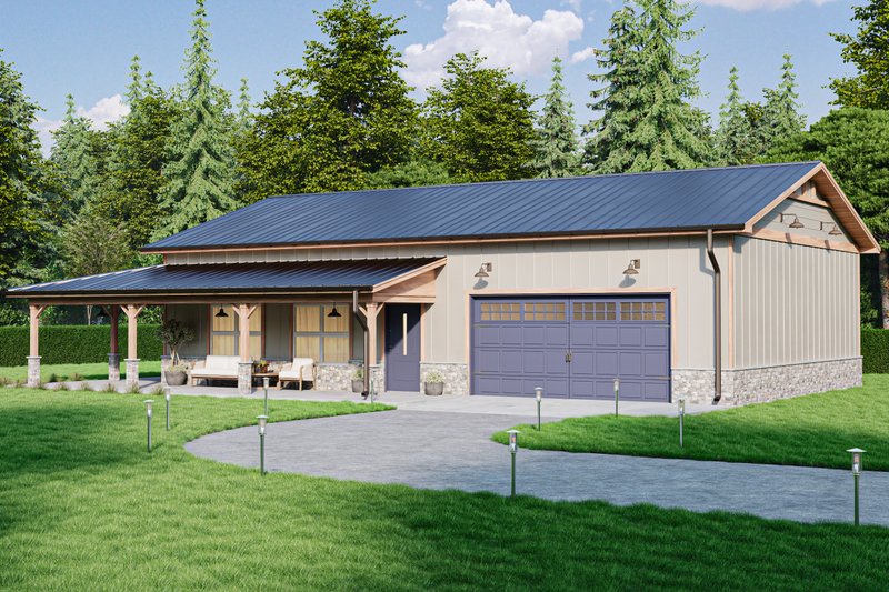 Home Plan - Exterior - Front Elevation 3 for Barndominium House Plan #1106-10 - 2 bed, 1 bath