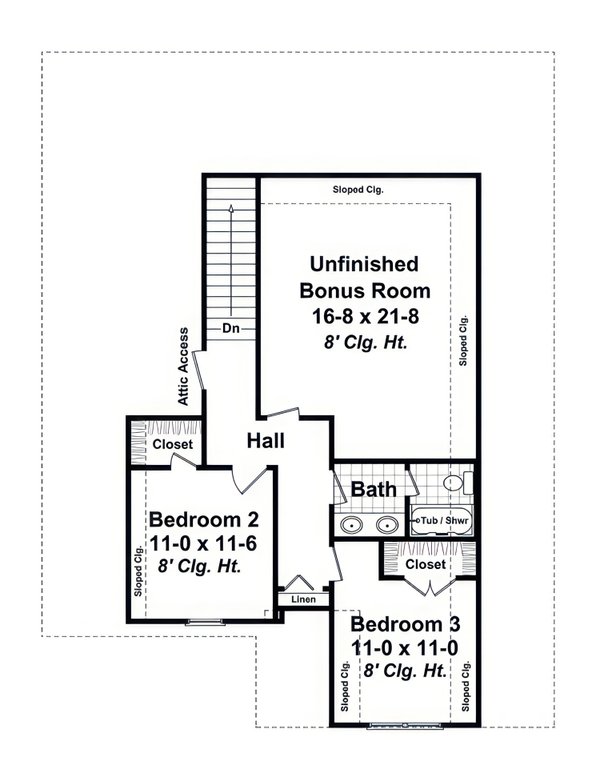 House Blueprint - Floor Plan - Upper Floor for Cottage House Plan #21-652 - 3 bed, 2.5 bath
