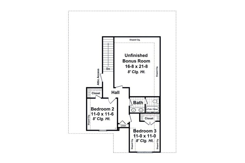 House Blueprint - Floor Plan - Upper Floor for Cottage House Plan #21-652 - 3 bed, 2.5 bath