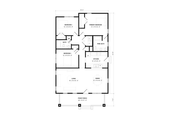 Floor Plan - Main Floor for Bungalow House Plan #936-32 - 3 bed, 2 bath