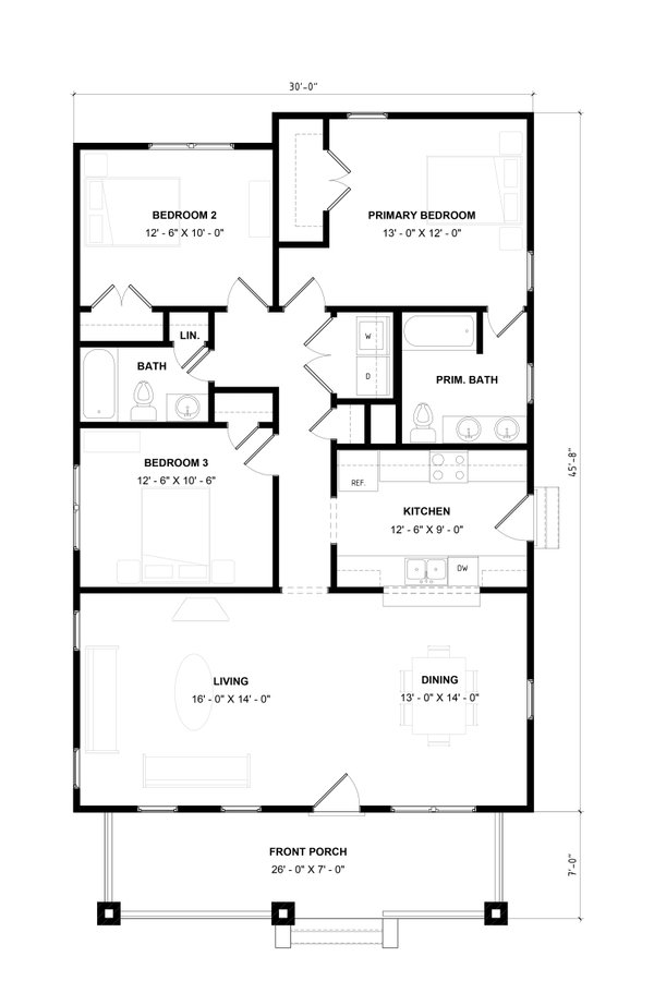 House Blueprint - Floor Plan - Main Floor for Bungalow House Plan #936-32 - 3 bed, 2 bath