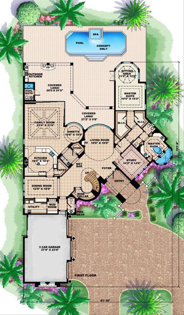 Mediterranean Floor Plan - Main Floor Plan #27-390
