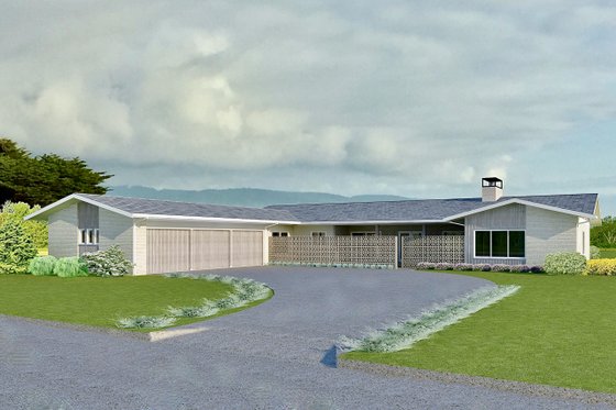 Exterior - Front Elevation 4 for Ranch House Plan #489-15 - 4 bed, 4.5 bath