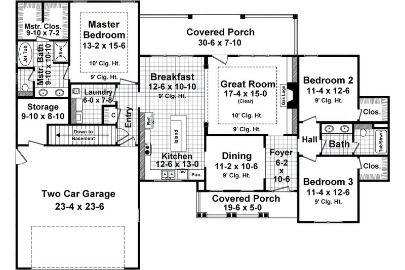House Blueprint - Floor Plan - Main Floor for Craftsman House Plan #21-640 - 3 bed, 2 bath