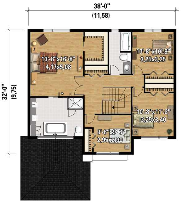 Contemporary Floor Plan - Upper Floor Plan #25-4348