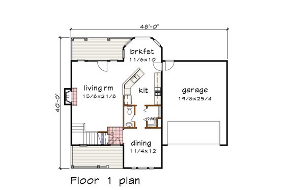 Floor Plan - Main Floor for Craftsman House Plan #79-258 - 3 bed, 2.5 bath