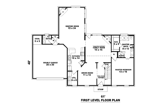 Floor Plan - Main Floor for Colonial House Plan #81-13704 - 4 bed, 2.5 bath