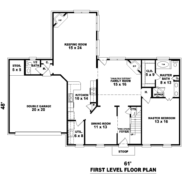 Floor Plan - Main Floor for Colonial House Plan #81-13704 - 4 bed, 2.5 bath
