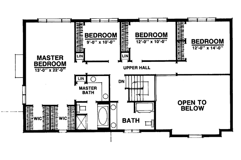 House Blueprint - Floor Plan - Upper Floor for Traditional House Plan #1016-21 - 4 bed, 2.5 bath
