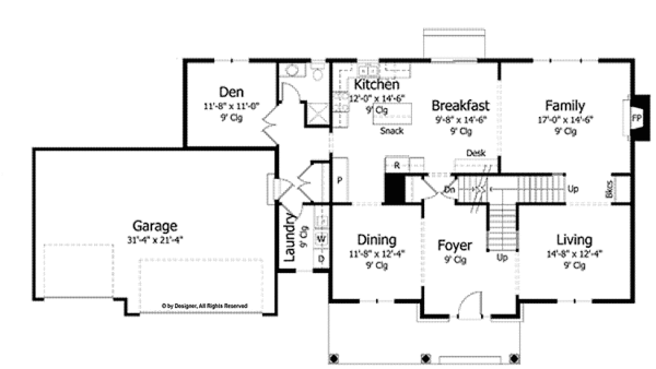 House Plan Design - Colonial Floor Plan - Main Floor Plan #51-1014