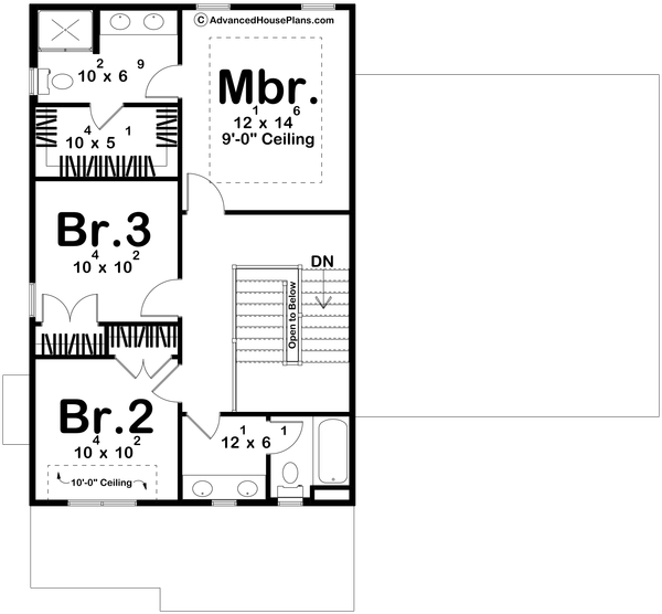 House Blueprint - Floor Plan - Upper Floor for Traditional House Plan #455-786 - 3 bed, 2.5 bath