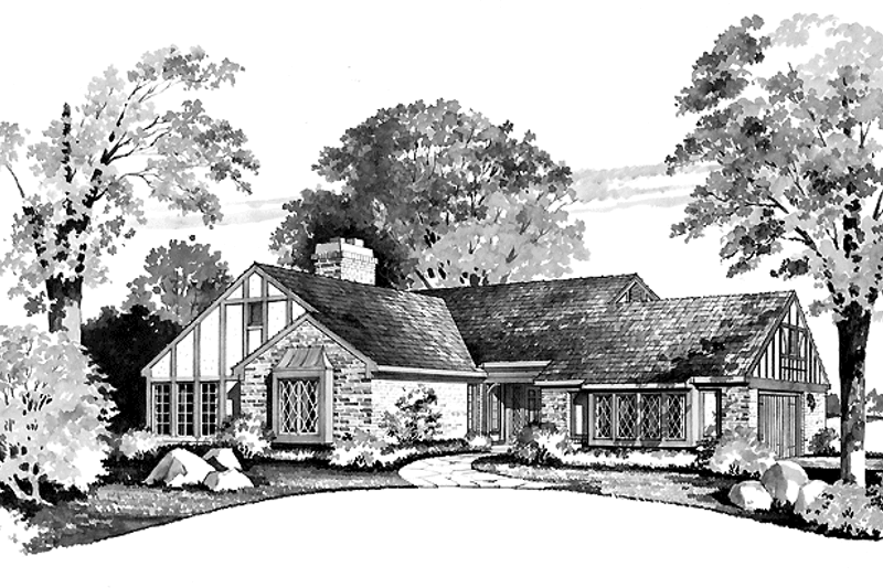 House Blueprint - Tudor Exterior - Front Elevation Plan #72-736
