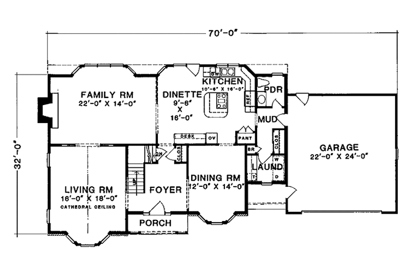 Home Plan - Floor Plan - Main Floor for Country House Plan #1001-128 - 4 bed, 2.5 bath