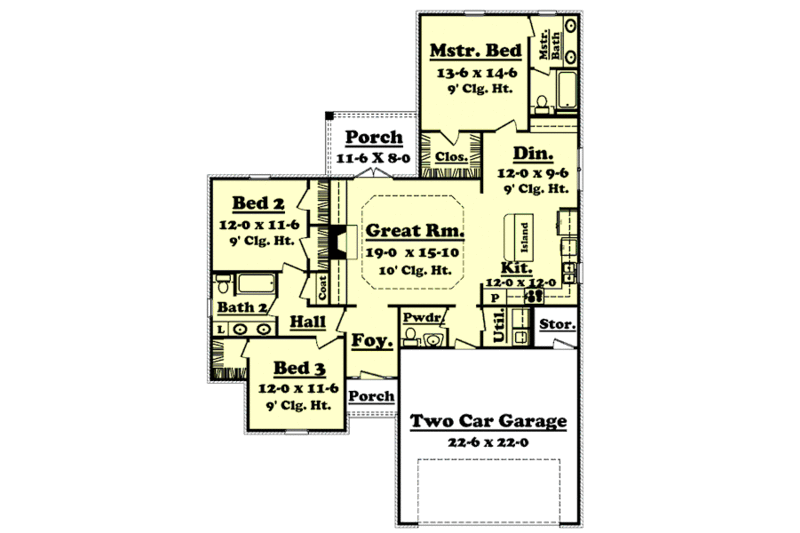 Dream House Plan - Floor Plan - Main Floor for Country House Plan #430-20 - 3 bed, 2 bath
