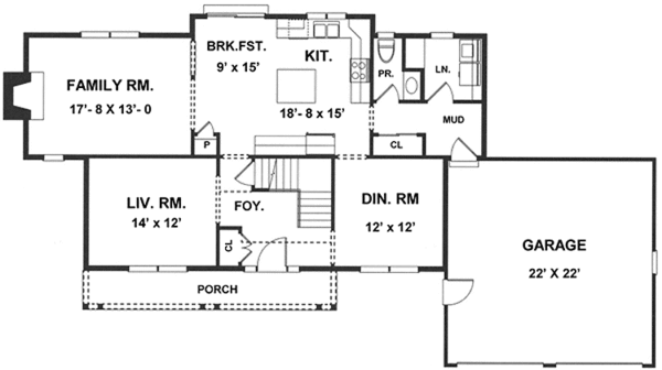 House Design - Colonial Floor Plan - Main Floor Plan #1001-104