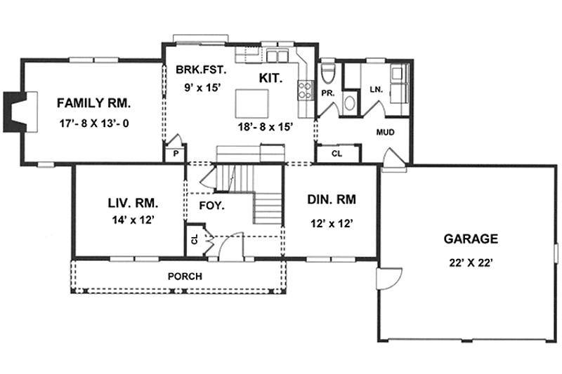 House Blueprint - Floor Plan - Main Floor for Colonial House Plan #1001-104 - 4 bed, 2.5 bath