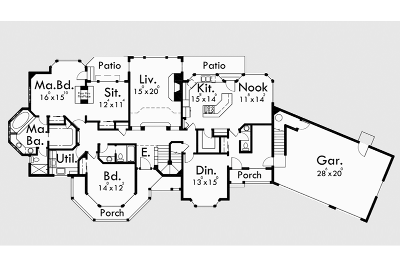 Architectural House Design - Floor Plan - Main Floor for Country House Plan #303-472 - 6 bed, 4.5 bath