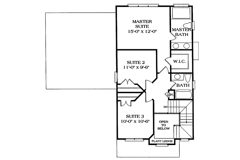 Dream House Plan - Floor Plan - Upper Floor for Bungalow House Plan #453-205 - 3 bed, 2.5 bath