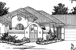 Home Plan - Exterior - Front Elevation for Mediterranean House Plan #472-403 - 3 bed, 2 bath
