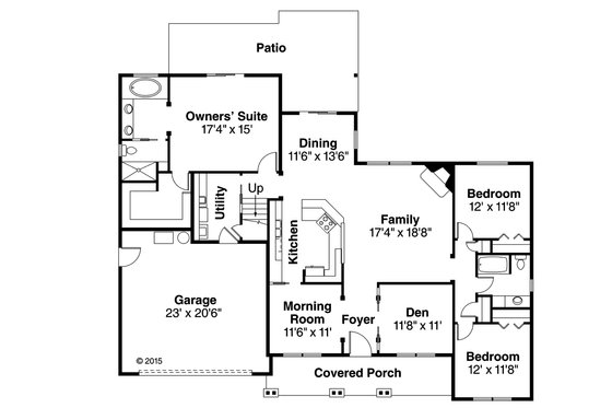 Floor Plan - Main Floor for Country House Plan #124-1015 - 3 bed, 2 bath