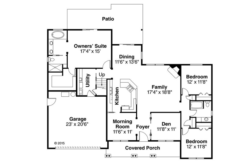 House Blueprint - Floor Plan - Main Floor for Country House Plan #124-1015 - 3 bed, 2 bath