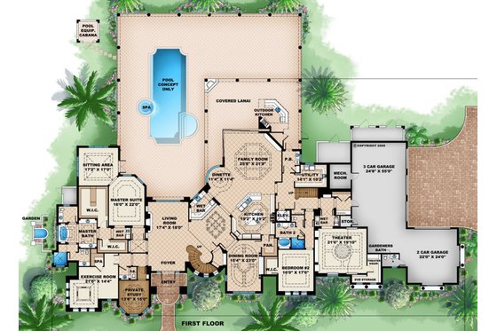 Floor Plan - Main Floor for Mediterranean House Plan #27-536 - 5 bed, 6.5 bath
