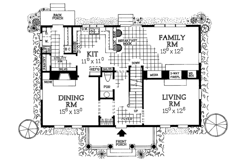 House Blueprint - Floor Plan - Main Floor for Classical House Plan #72-983 - 4 bed, 3.5 bath