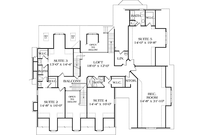 Home Plan - Floor Plan - Upper Floor for Classical House Plan #453-328 - 5 bed, 4.5 bath