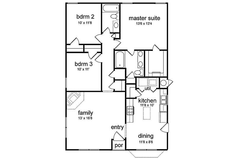 House Design - Floor Plan - Main Floor for Colonial House Plan #84-654 - 3 bed, 2 bath