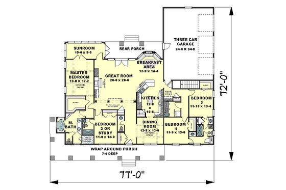 Floor Plan - Main Floor for Craftsman House Plan #44-186 - 4 bed, 3.5 bath
