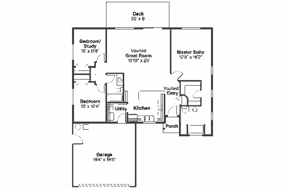 Floor Plan - Main Floor for Ranch House Plan #124-548 - 3 bed, 2 bath