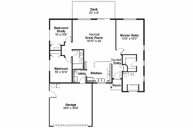 Home Plan - Floor Plan - Main Floor for Ranch House Plan #124-548 - 3 bed, 2 bath