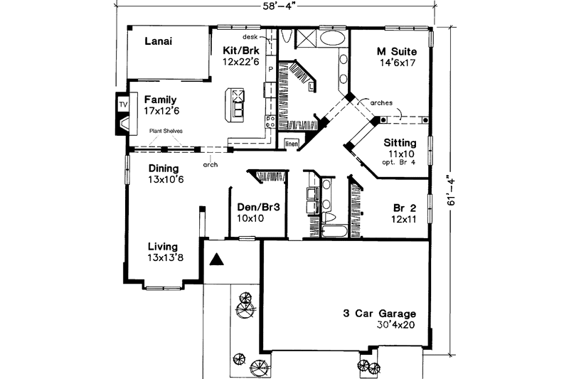 Home Plan - Floor Plan - Main Floor for Ranch House Plan #320-610 - 2 bed, 2 bath
