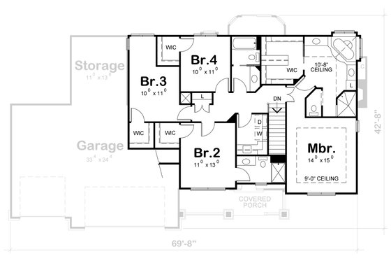 Floor Plan - Upper Floor for Craftsman House Plan #20-2122 - 4 bed, 3.5 bath