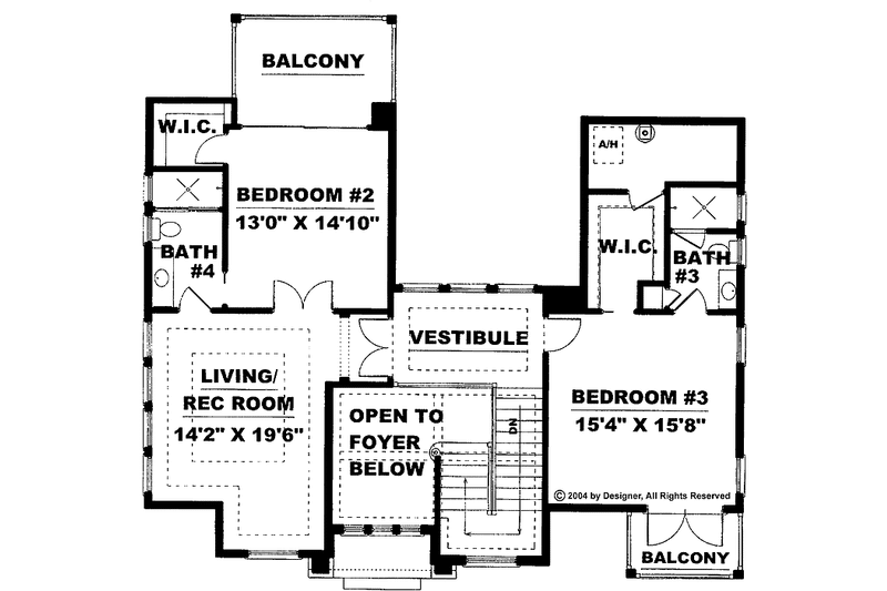 House Blueprint - Floor Plan - Upper Floor for Mediterranean House Plan #1017-12 - 3 bed, 3.5 bath