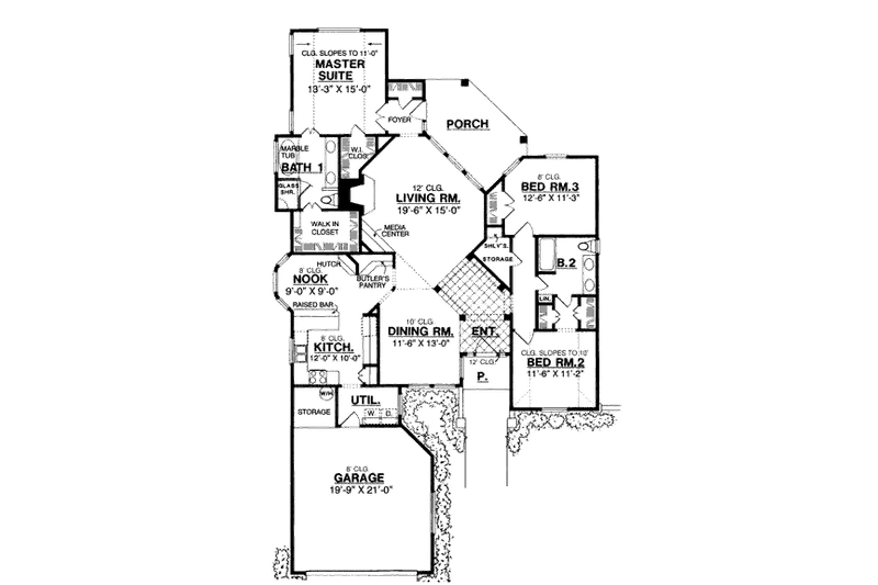 Architectural House Design - Floor Plan - Main Floor for Mediterranean House Plan #40-176 - 3 bed, 2 bath