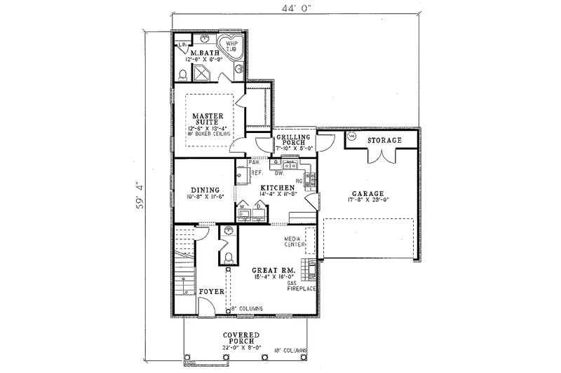 House Design - Floor Plan - Main Floor for Traditional House Plan #17-264 - 3 bed, 2.5 bath