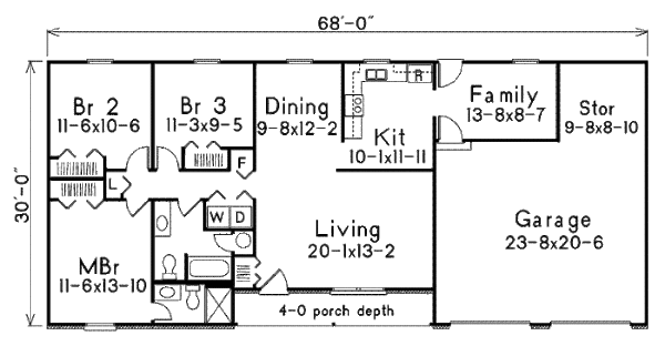 Architectural House Design - Ranch Floor Plan - Main Floor Plan #57-516