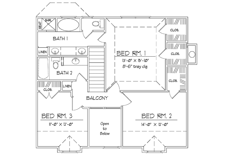 Dream House Plan - Floor Plan - Upper Floor for Country House Plan #42-631 - 3 bed, 2.5 bath