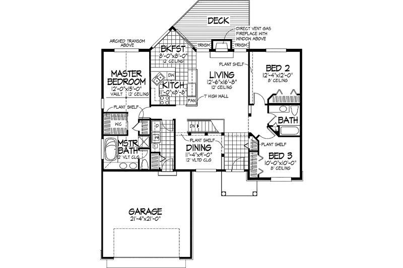 Home Plan - Floor Plan - Main Floor for Ranch House Plan #320-540 - 3 bed, 2 bath