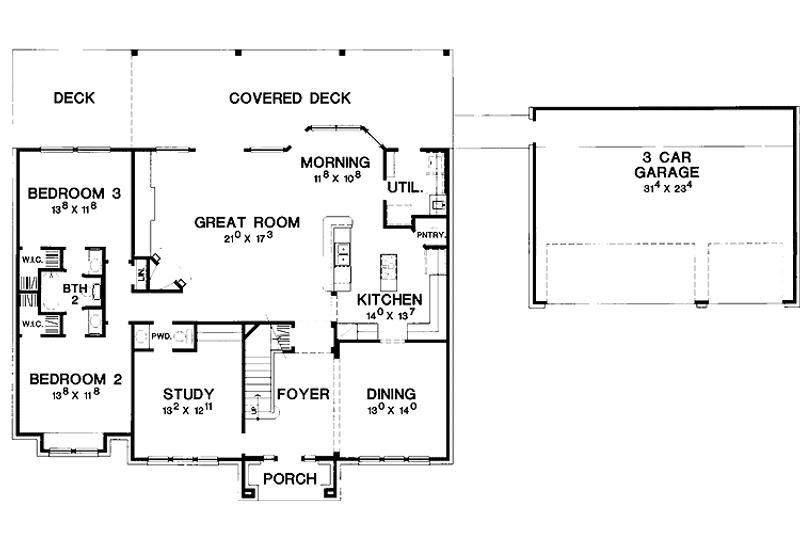 Home Plan - Floor Plan - Main Floor for Contemporary House Plan #472-227 - 4 bed, 3 bath