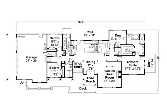 Floor Plan - Main Floor for Ranch House Plan #124-1314 - 3 bed, 2.5 bath