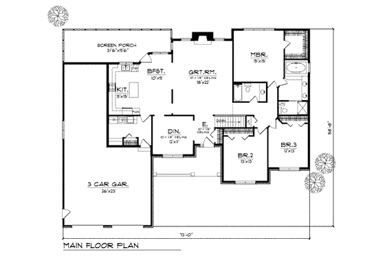 Floor Plan - Main Floor for Traditional House Plan #70-325 - 3 bed, 2 bath