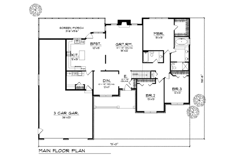 House Plan Design - Floor Plan - Main Floor for Traditional House Plan #70-325 - 3 bed, 2 bath