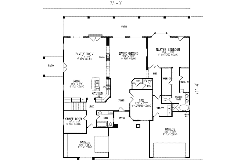 Dream House Plan - Floor Plan - Main Floor for Adobe / Southwestern House Plan #1-654 - 3 bed, 3.5 bath