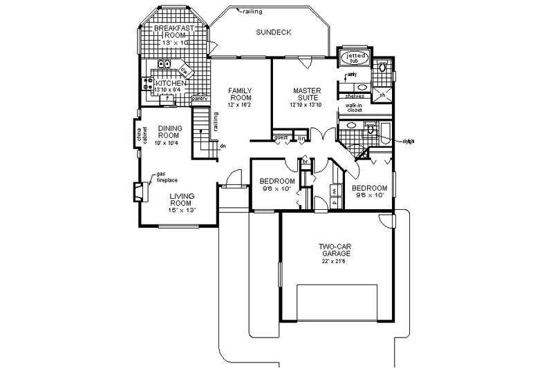 House Blueprint - Floor Plan - Main Floor for European House Plan #18-149 - 3 bed, 2 bath