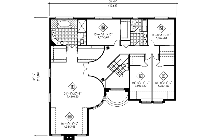 House Plan Design - Floor Plan - Upper Floor for European House Plan #25-285 - 6 bed, 3.5 bath