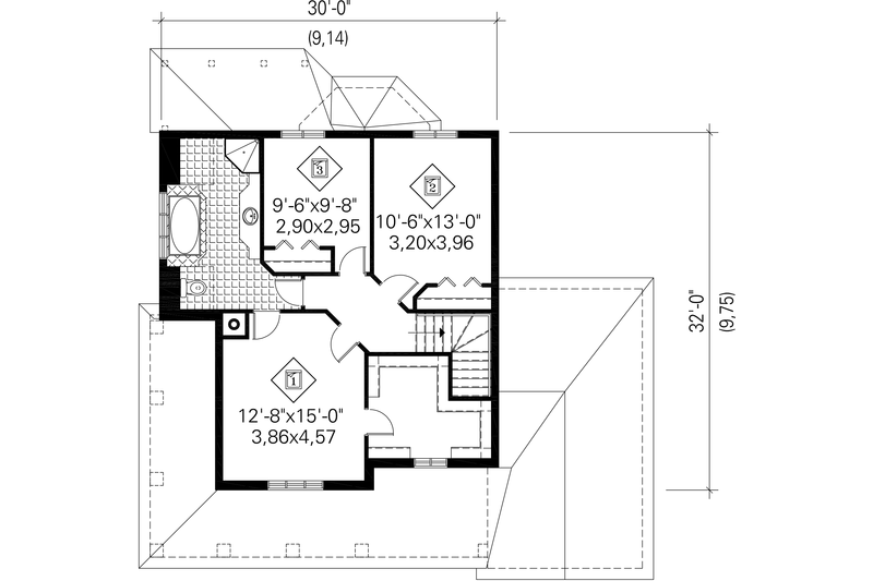 House Blueprint - Floor Plan - Upper Floor for Country House Plan #25-4778 - 3 bed, 1 bath