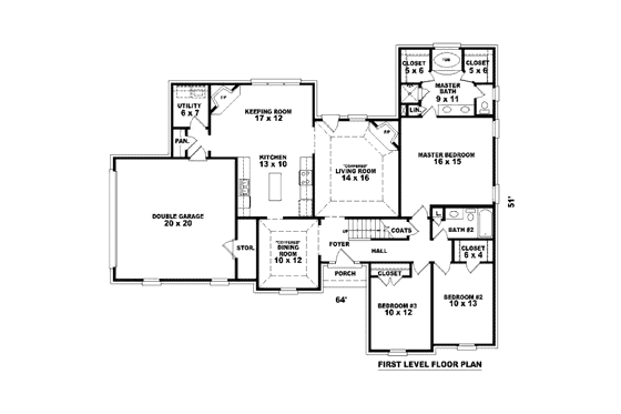 Floor Plan - Main Floor for European House Plan #81-13755 - 3 bed, 2 bath
